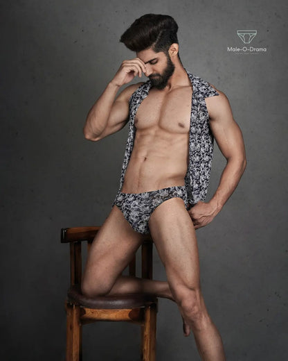 Dark blue and white Digital Printed Coords set in Net Lycra