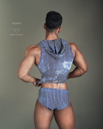 Striped hoodie Coords set with leather applets for closing