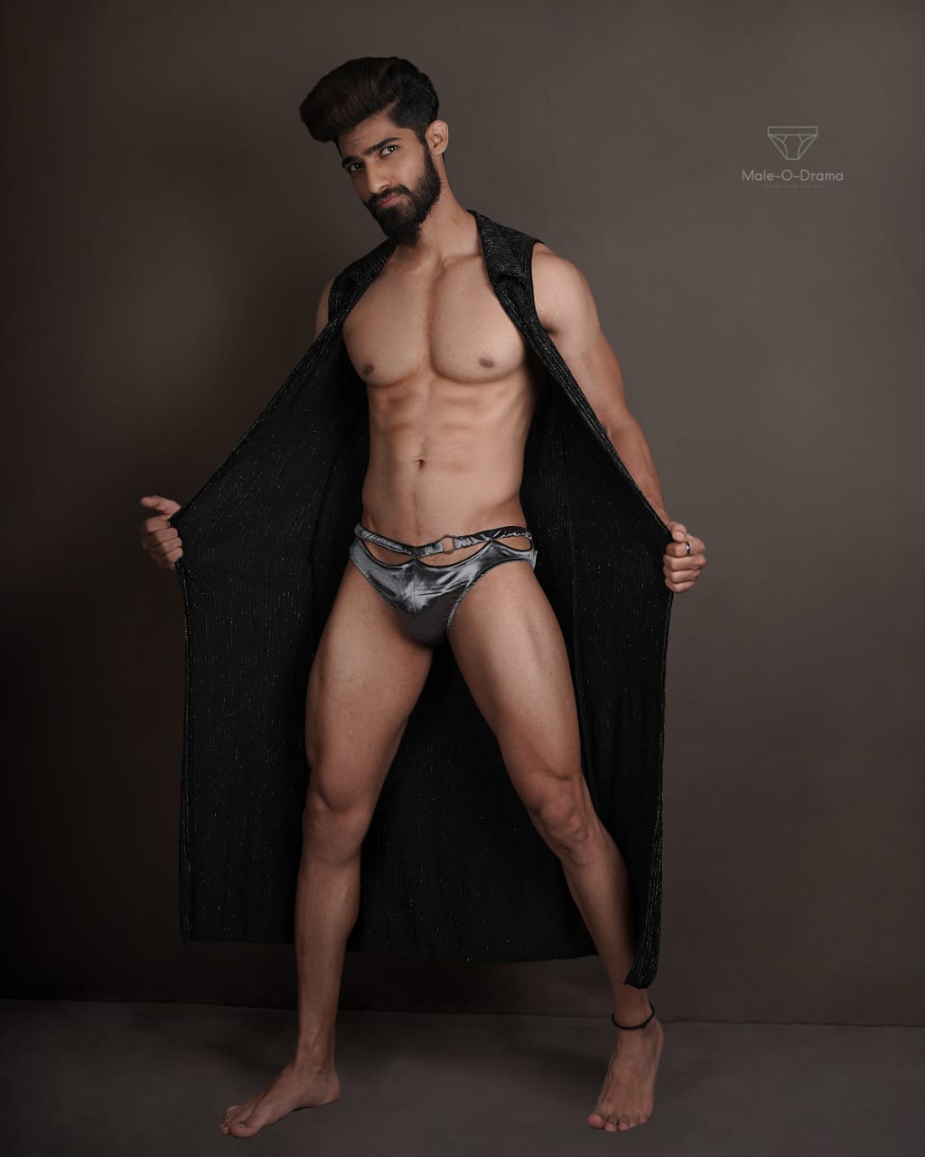 Grey Velvet Lycra Brief with a cape