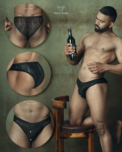 Black Lace net transparent brief