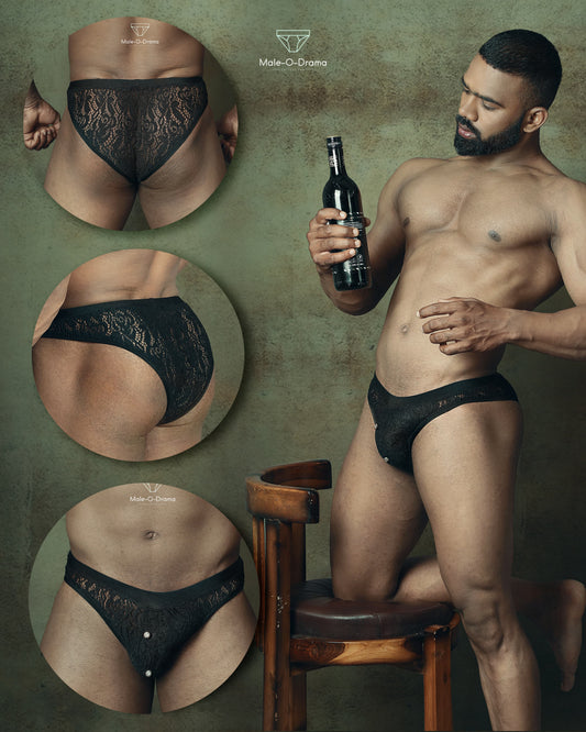 Black Lace net transparent brief