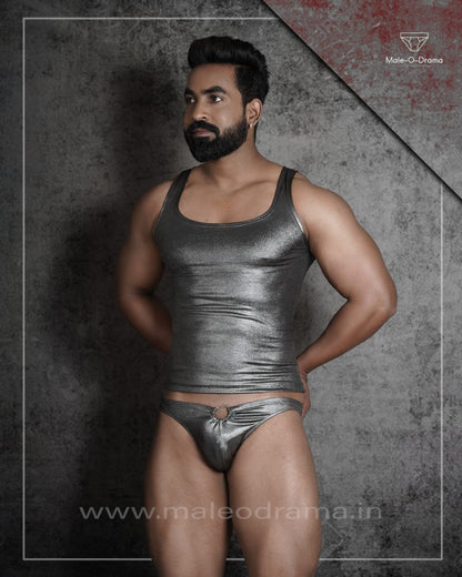 Metallic Grey Coords set with a metal ring brief