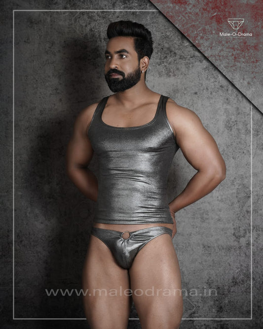 Metallic Grey Coords set with a metal ring brief
