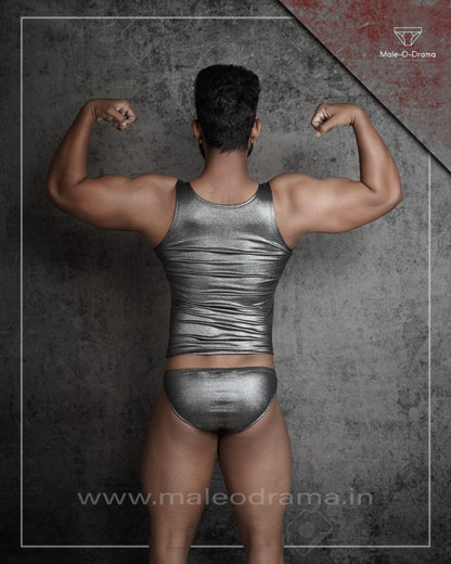 Metallic Grey Coords set with a metal ring brief