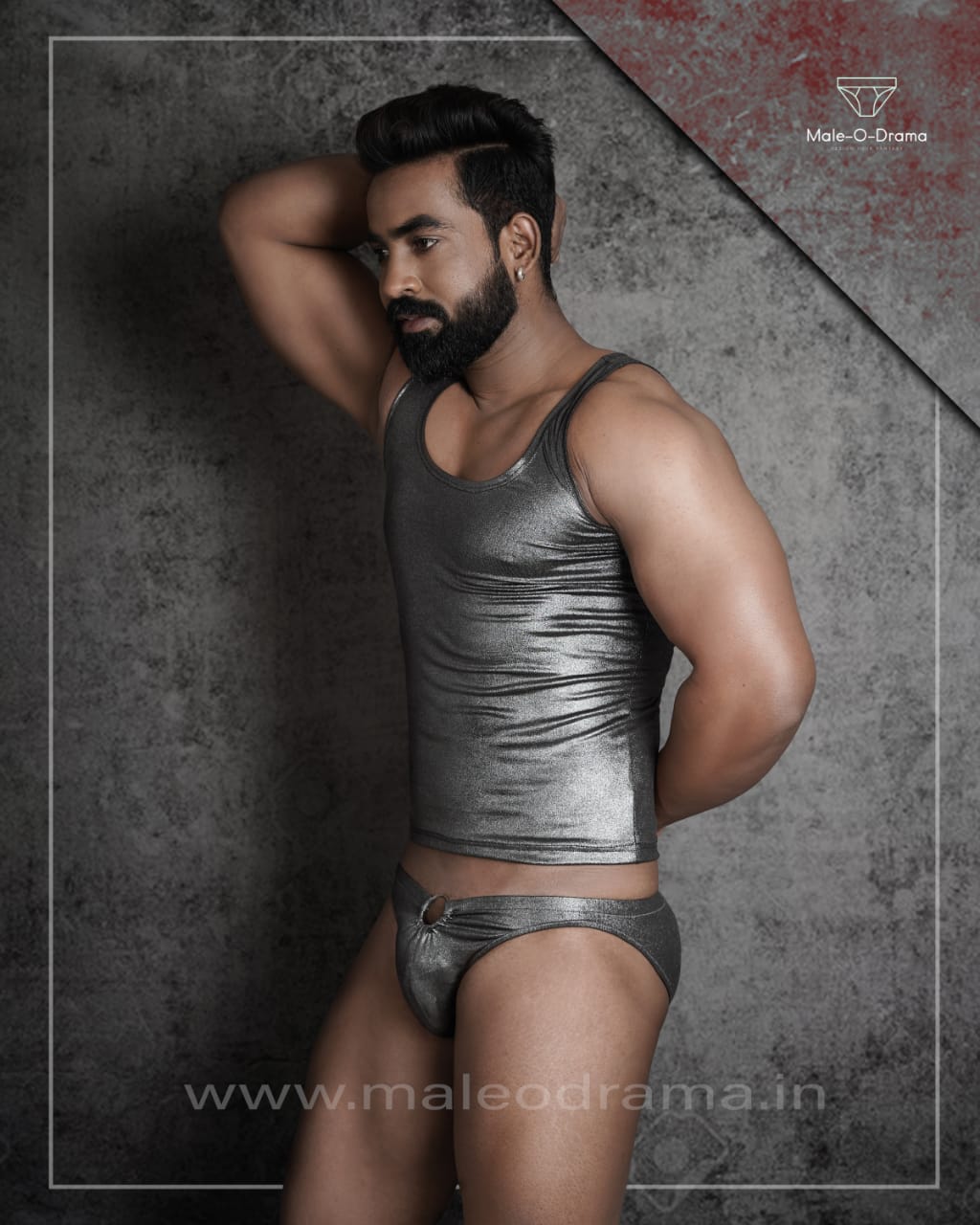 Metallic Grey Coords set with a metal ring brief