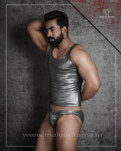 Metallic Grey Coords set with a metal ring brief