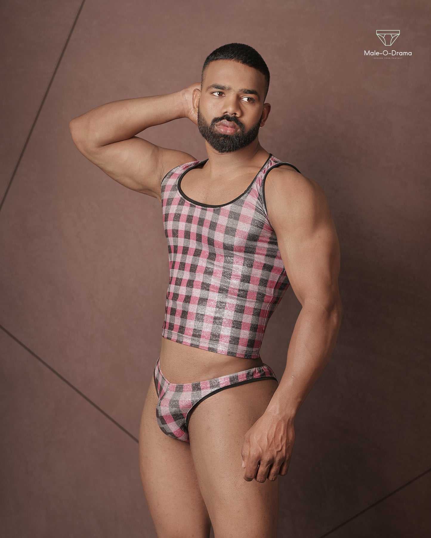 Black and Pink Checkered Lycra coords set