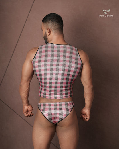 Black and Pink Checkered Lycra coords set