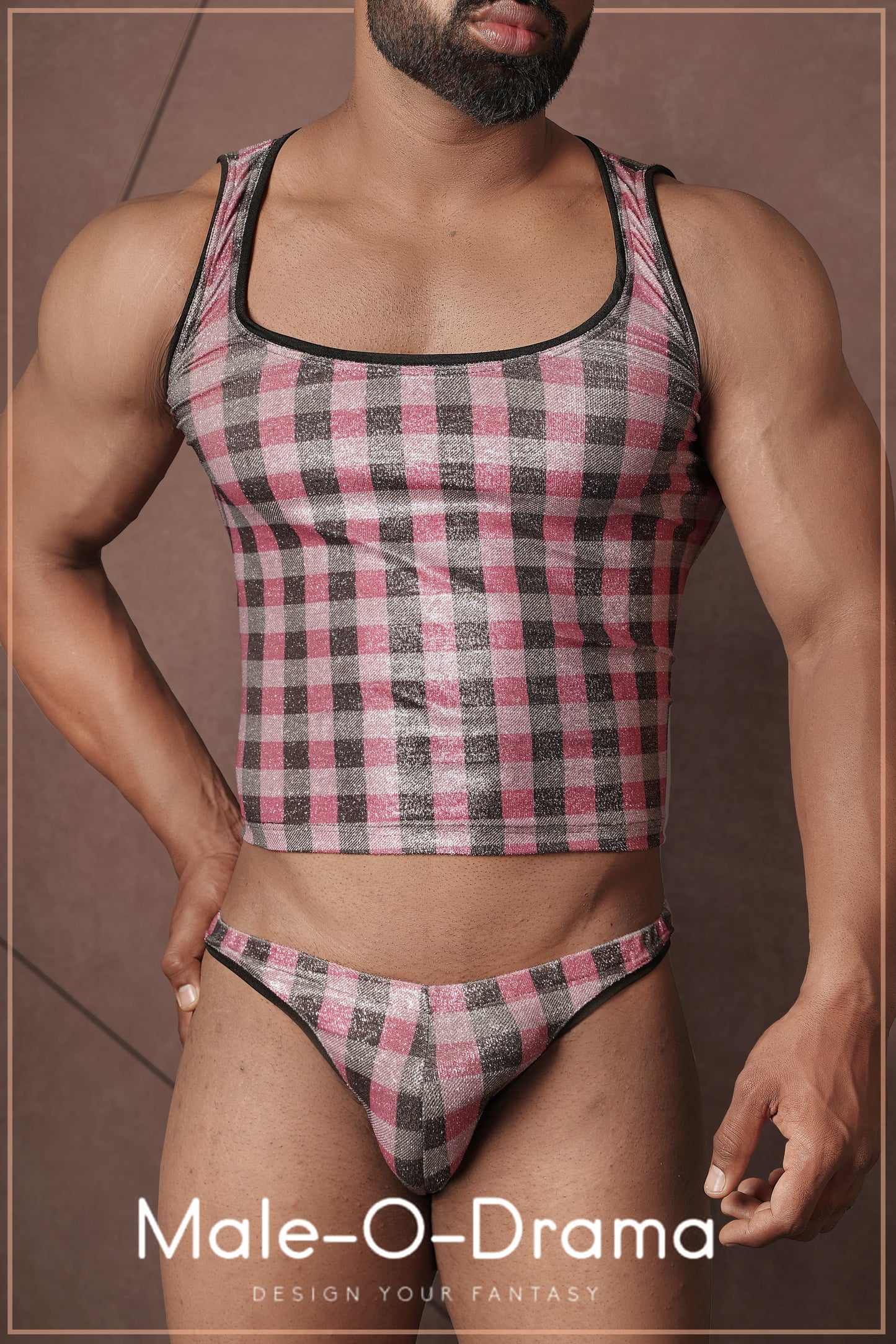 Black and Pink Checkered Lycra coords set