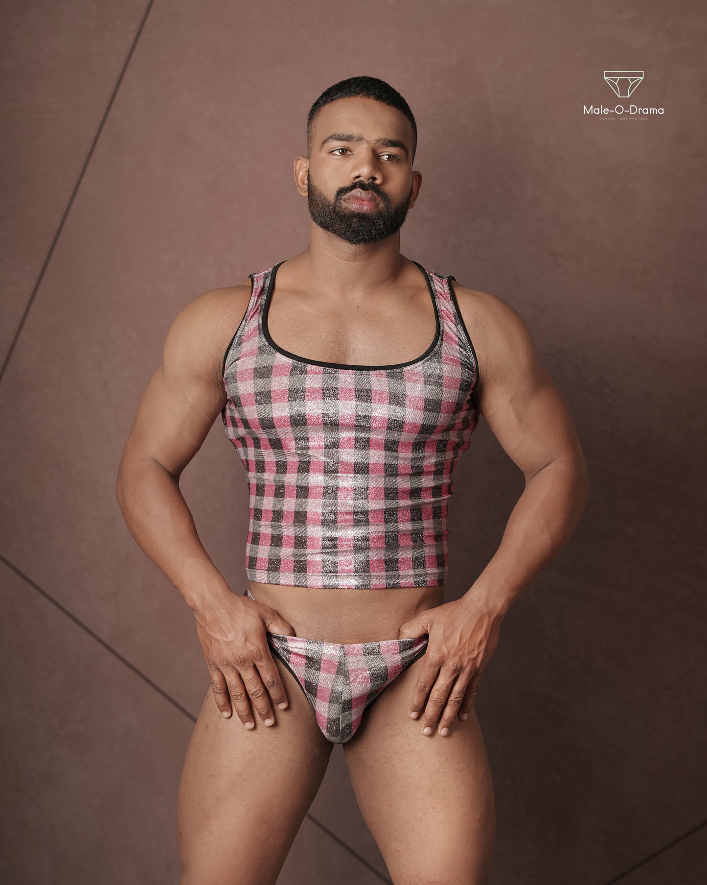 Black and Pink Checkered Lycra coords set