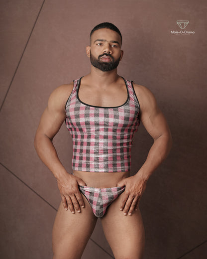 Black and Pink Checkered Lycra coords set