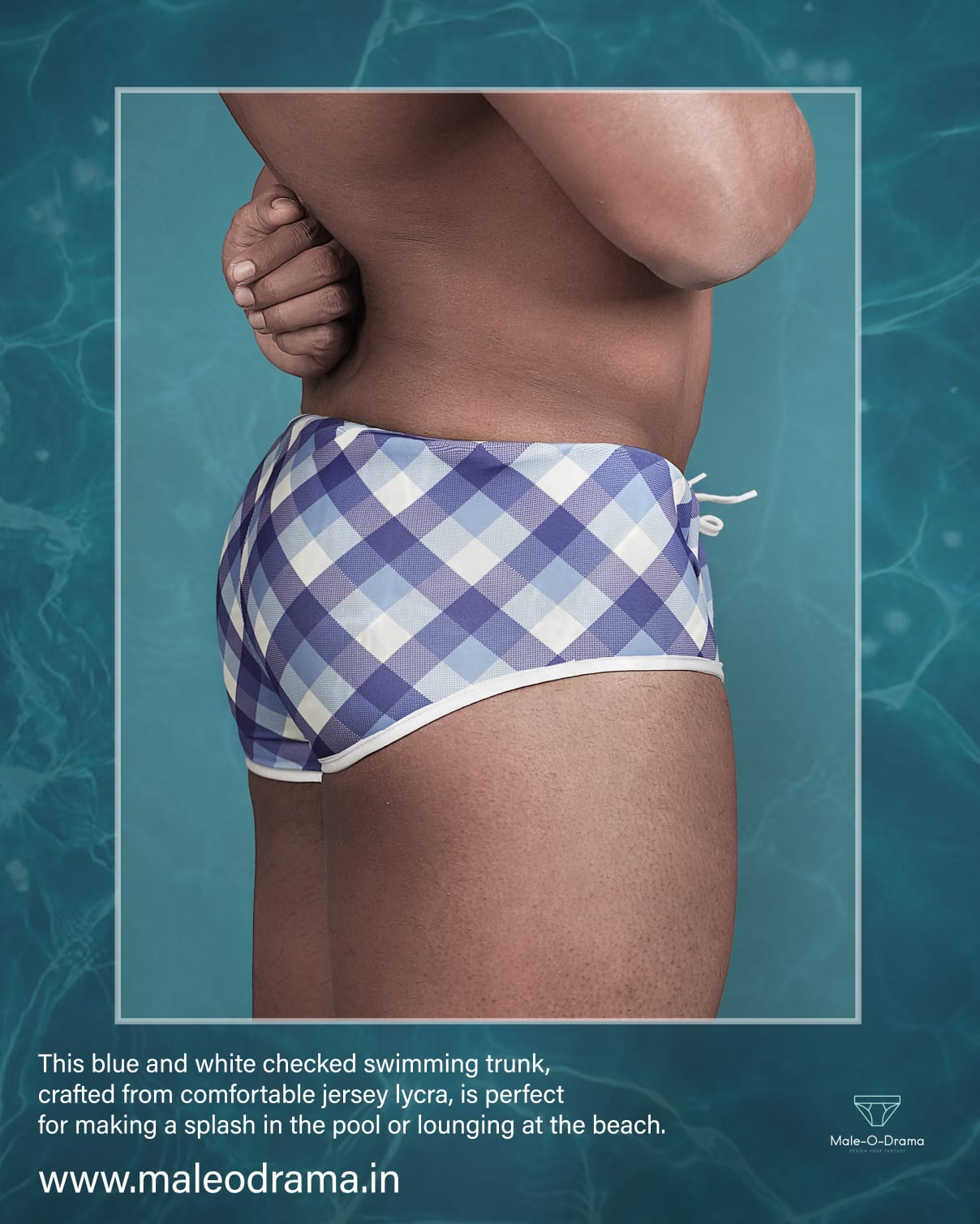 Swimming trunk in blue and white checkered Print